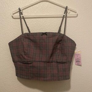 Wild Fable Gray and Red Plaid Crop Top